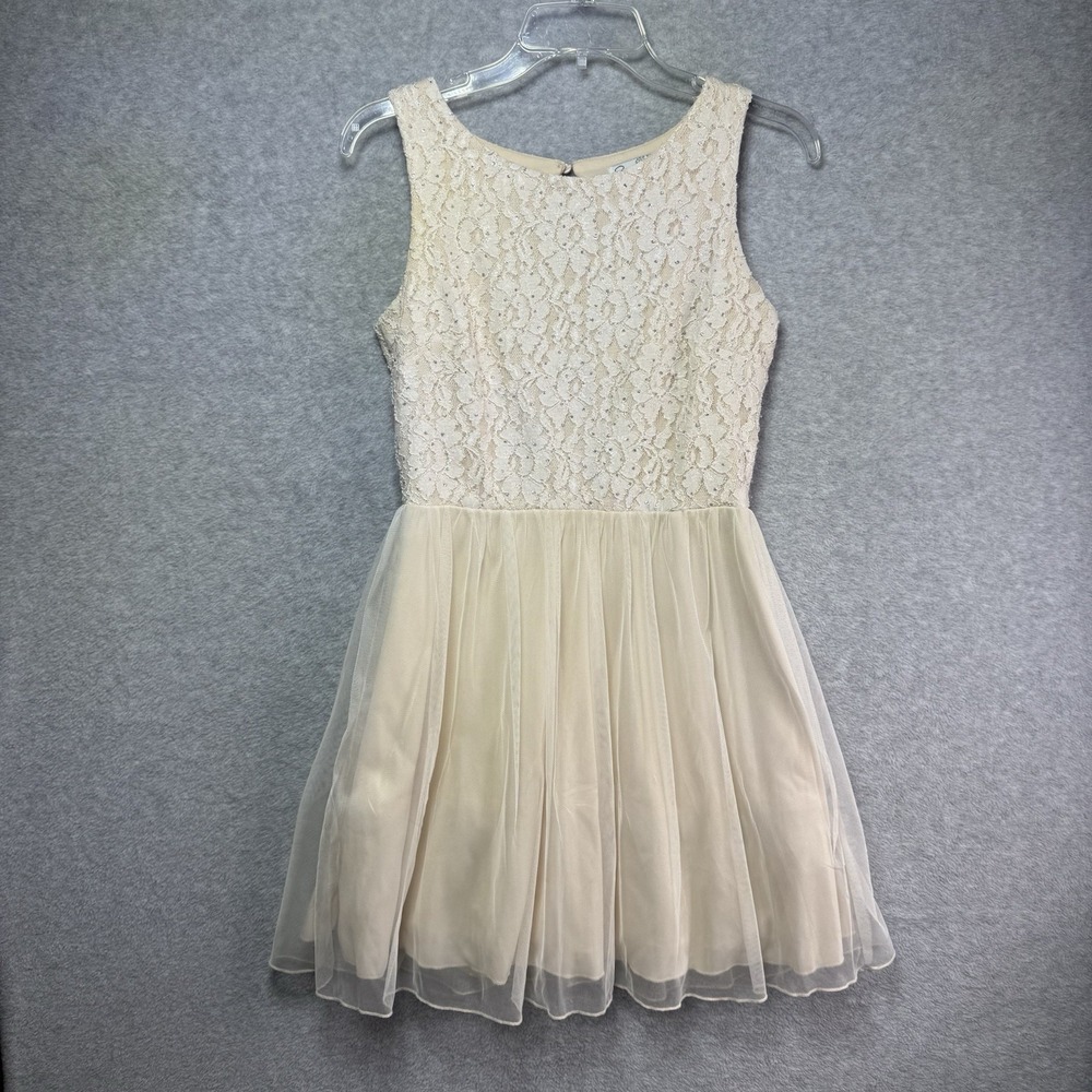 Speechless Girls Lace Party Dress Size 7 Ivory Sleeveless Tulle Rhinestone Open
